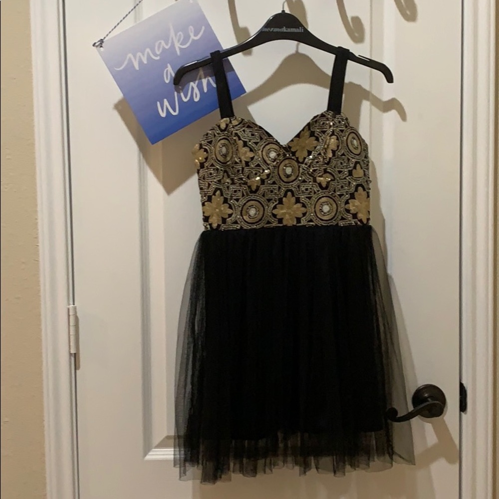 Gold sequin and black party dress by 8 Birdies S